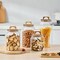 Large Glass Candy Jars with Wooden Lids, 1 Gallon Glass Jar with Lid, Sugar/Flour Storage Containers, Big Glass Canisters with Airtight Lid, 1 Pack, Hand Lid